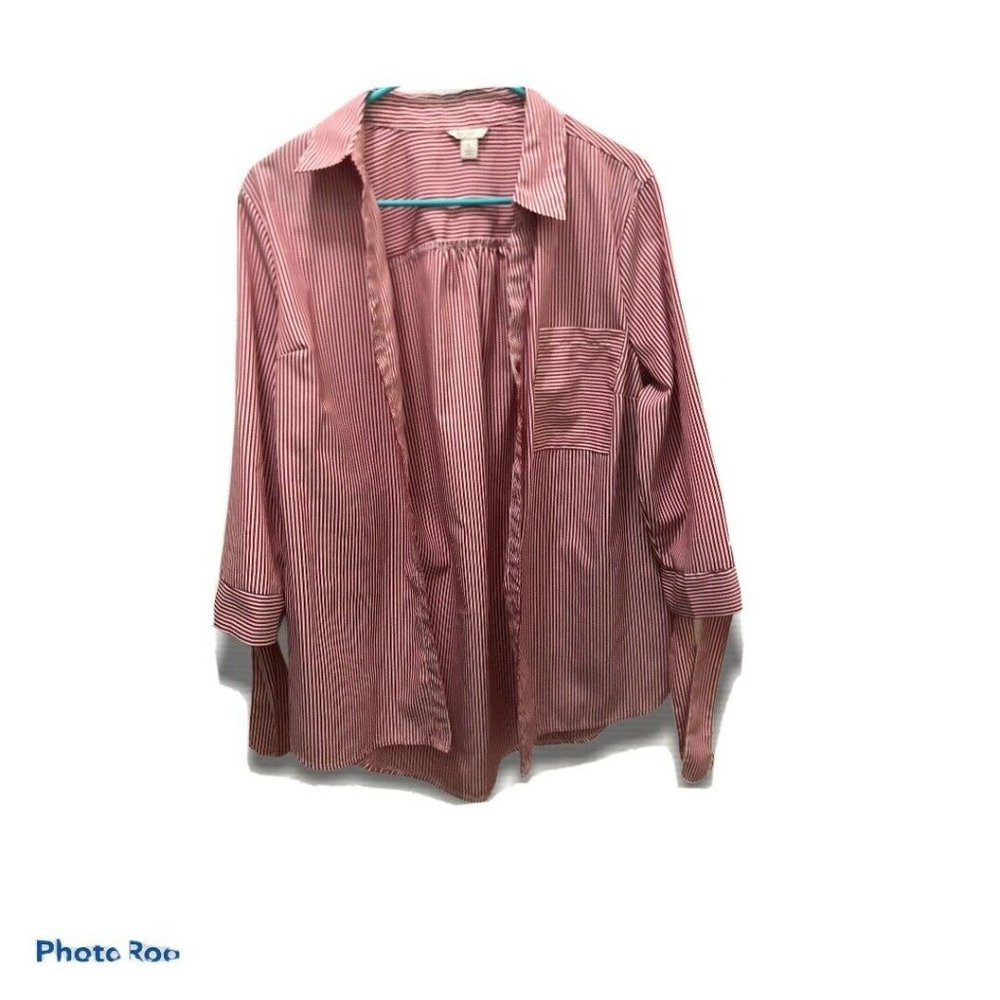 C Est. 1946 Red/White Striped Button-Front Blouse